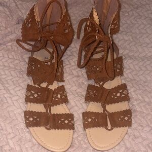 JustFab Tan Lace-Up Sandals